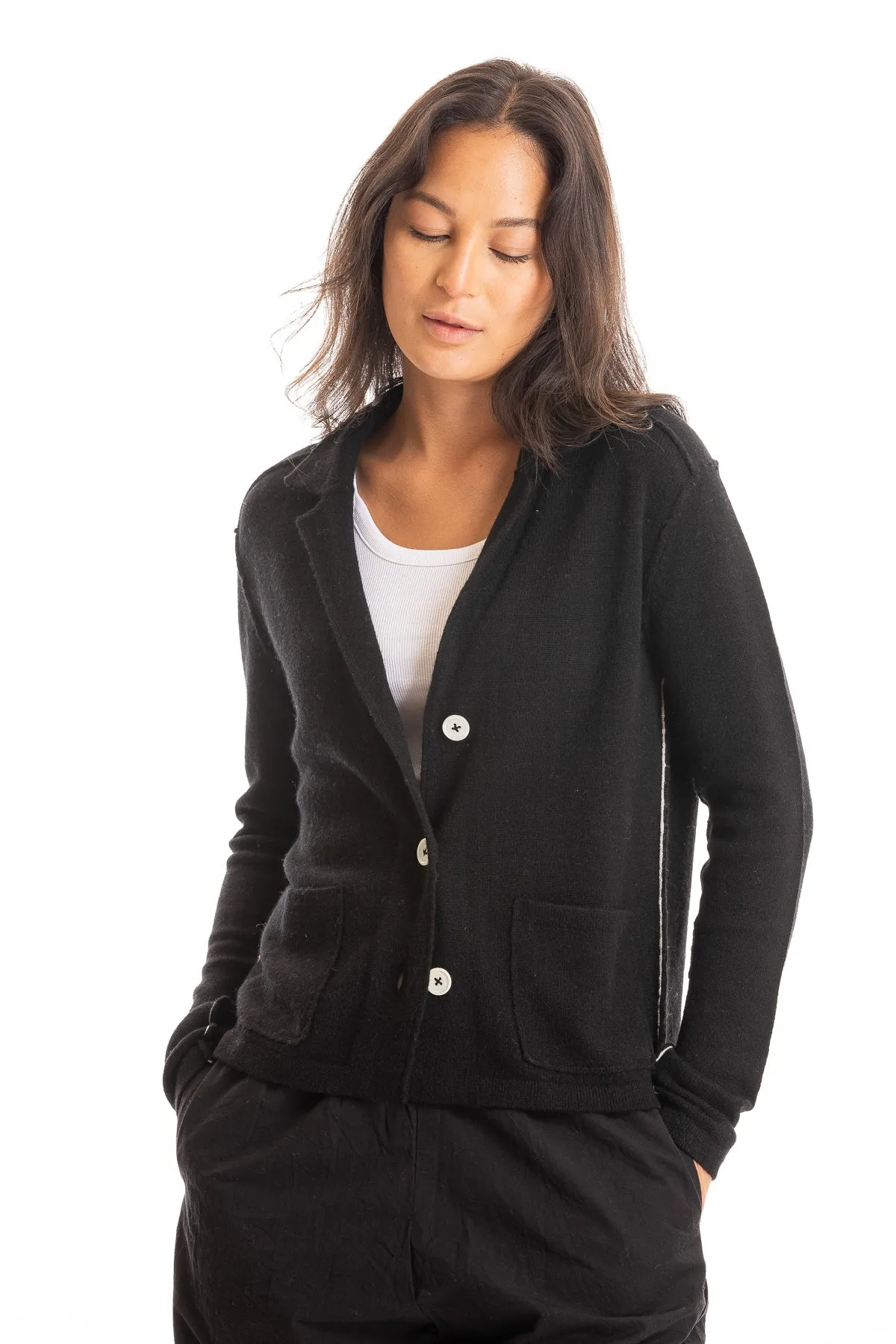 Three Button Black Jacket Elegant Texture
