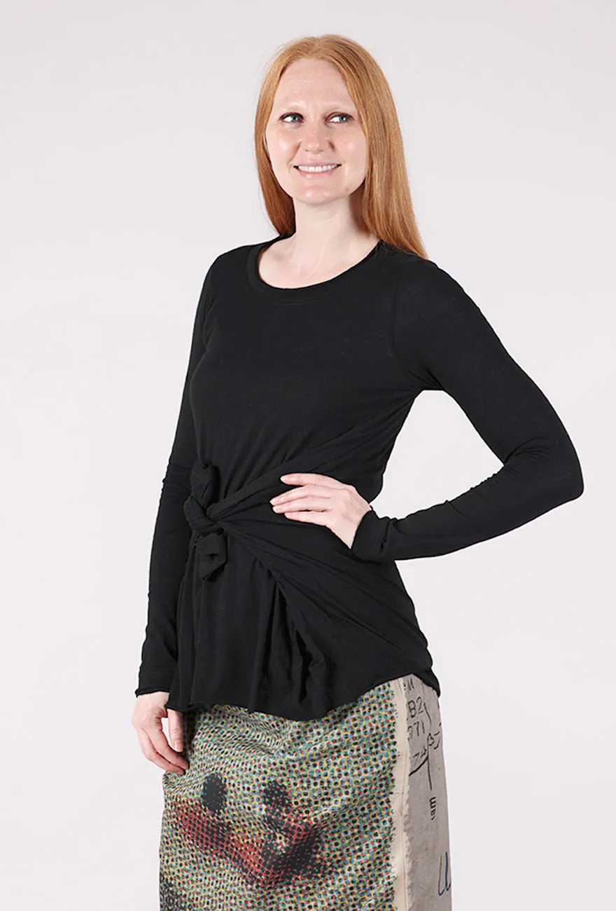 Tie Detail T-Shirt, Black Contoured Fit