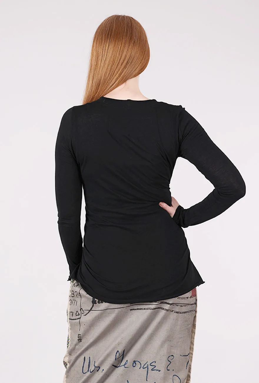 Tie Detail T-Shirt, Black Contoured Fit