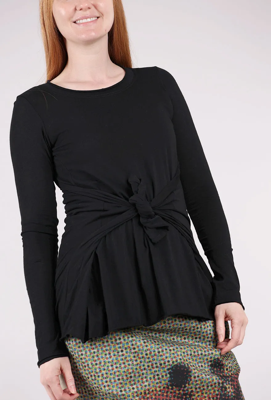 Tie Detail T-Shirt, Black Contoured Fit