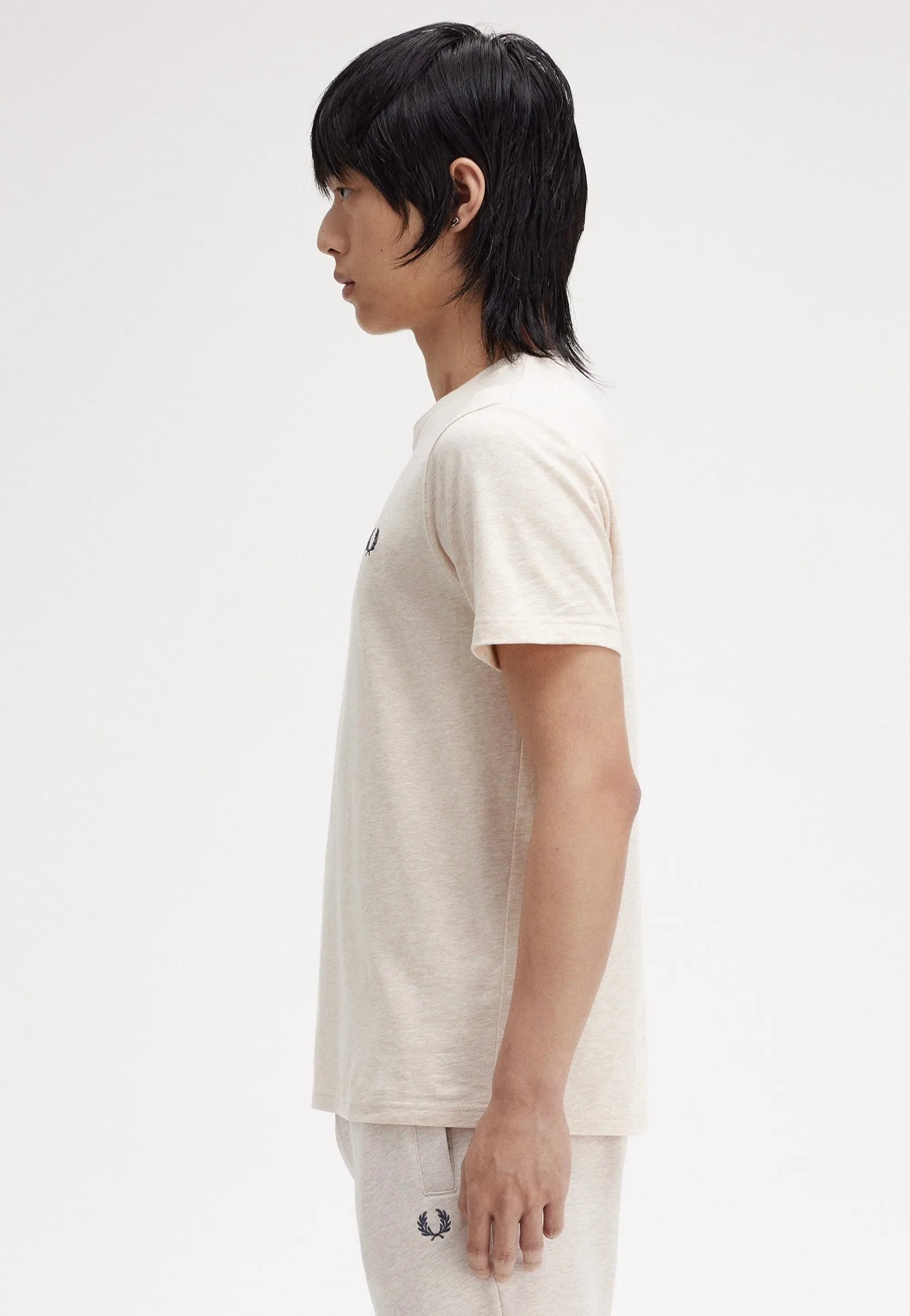 Tight Fit Fred Perry - Crew Neck Porridgemarl/Anchorgrey - T-Shirt