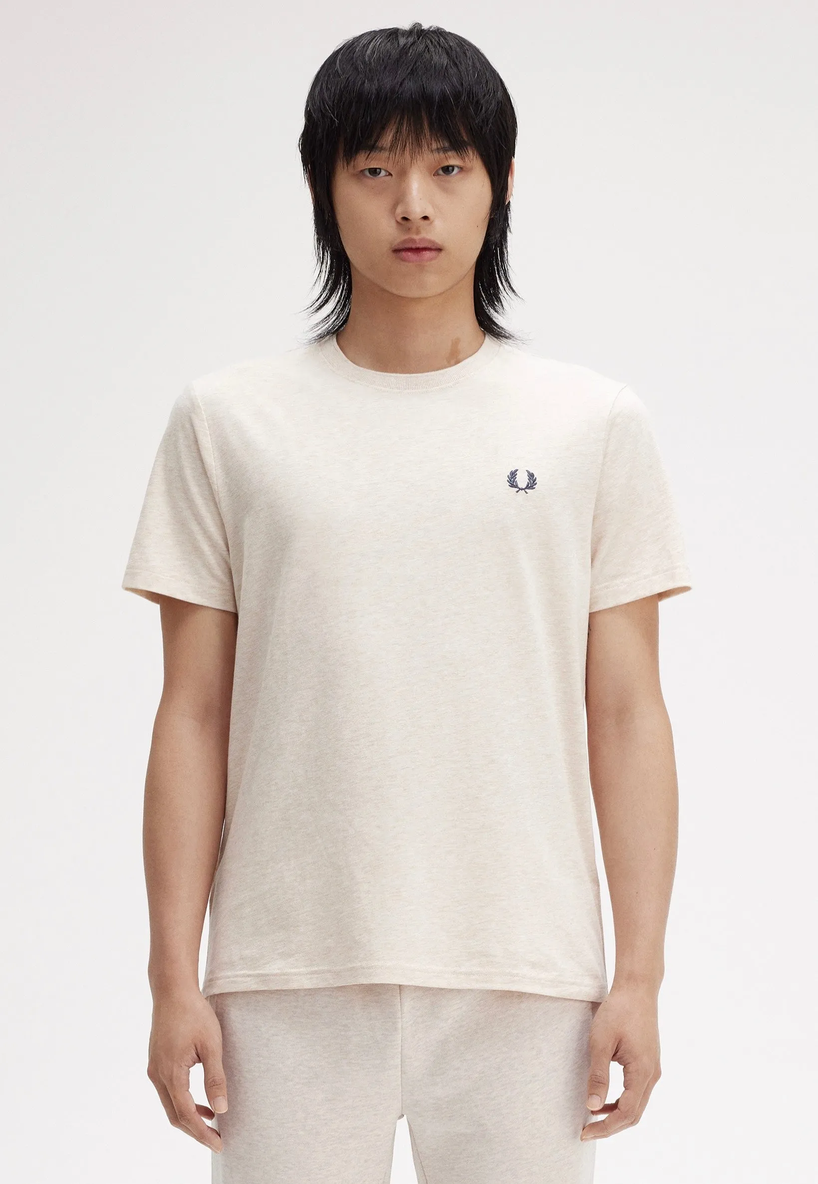 Tight Fit Fred Perry - Crew Neck Porridgemarl/Anchorgrey - T-Shirt