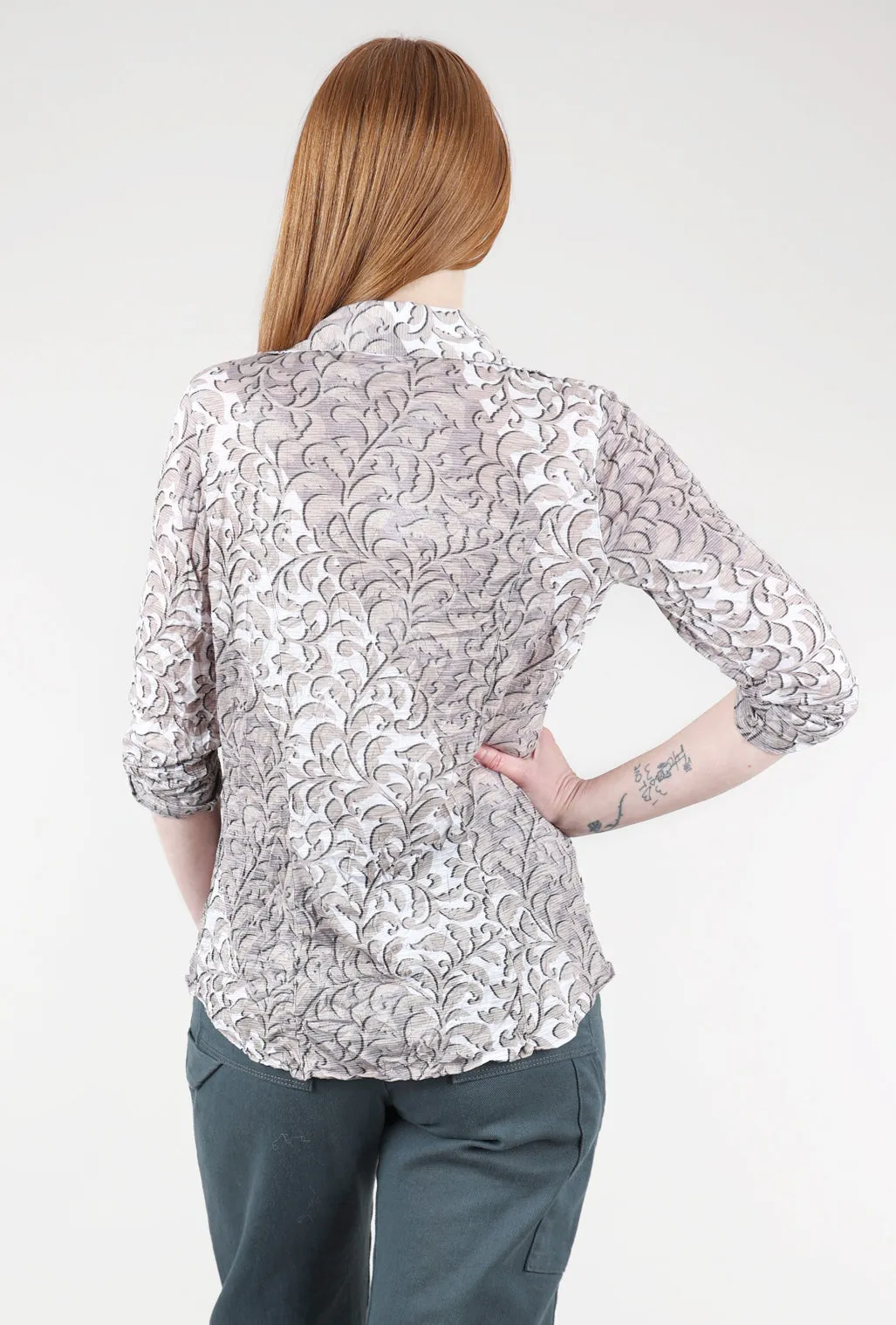 Timeless Appeal Roll-Up Sleeve Crinkle Shirt, Earth Print