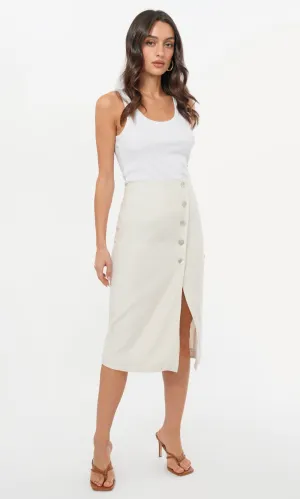 Wesly Linen Blend Button Front Pencil Midi Skirt