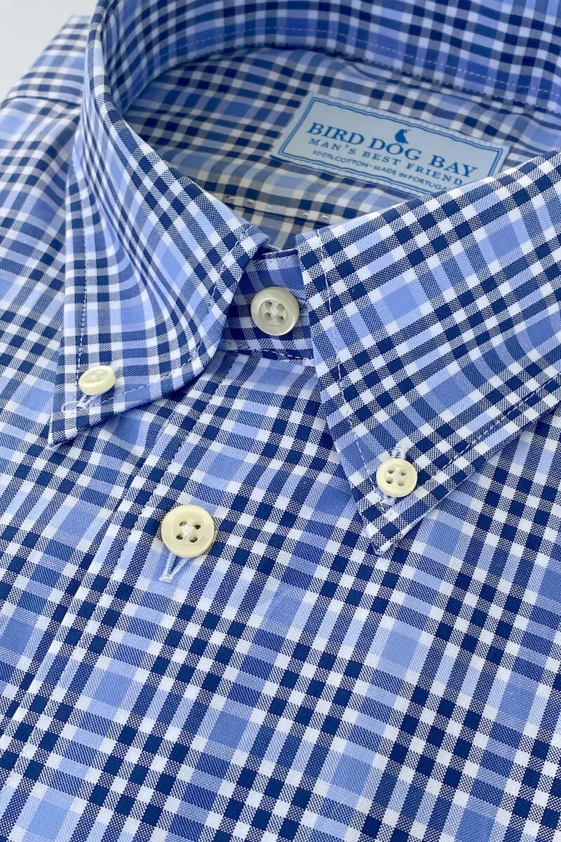 Turpin: Woven Cotton Shirt - Blues Slimming Design