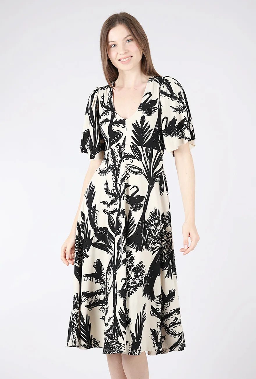 Open-back Fall Layer Yasmin Dress, Lagoon Print