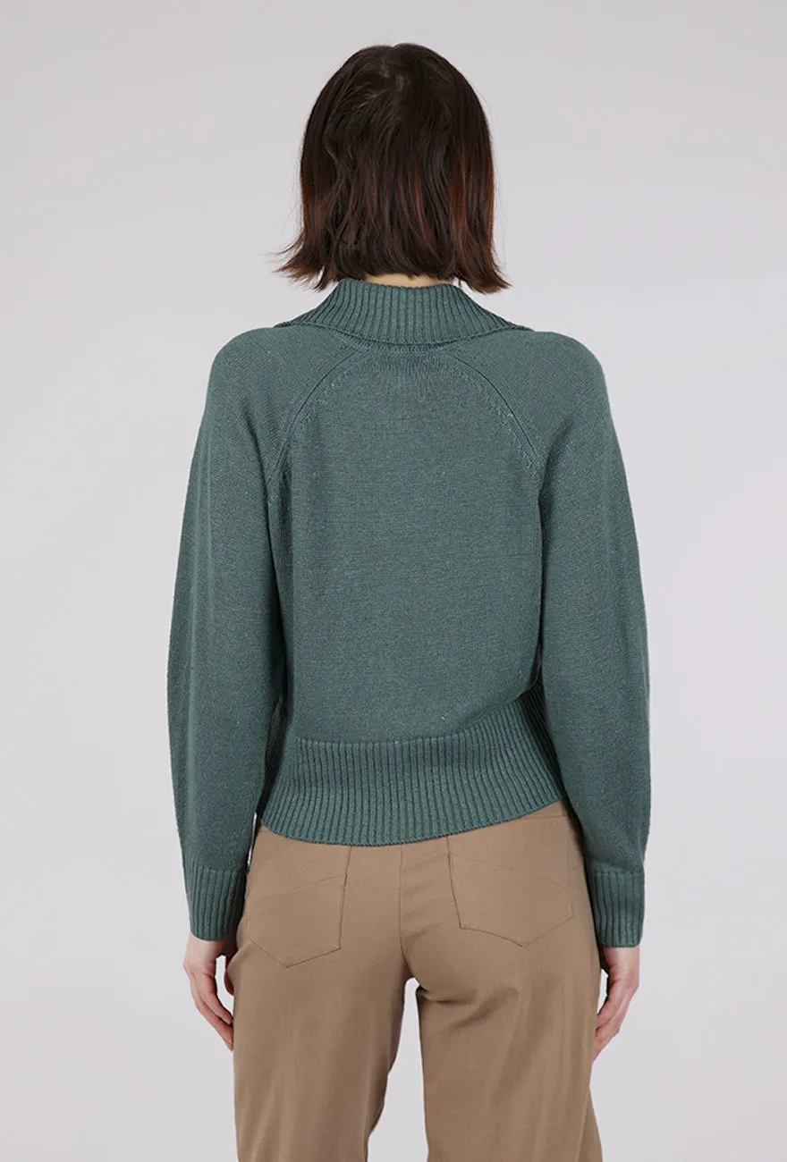 Trendy Design Linen Knit Cropped Zip Cardie, Laurel