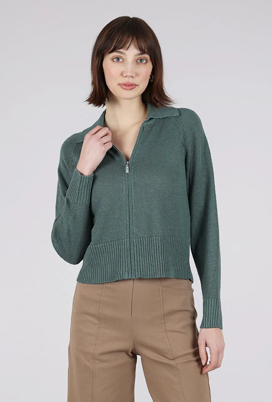 Linen Knit Cropped Zip Cardie, Laurel Calm Tones Subtle Fit