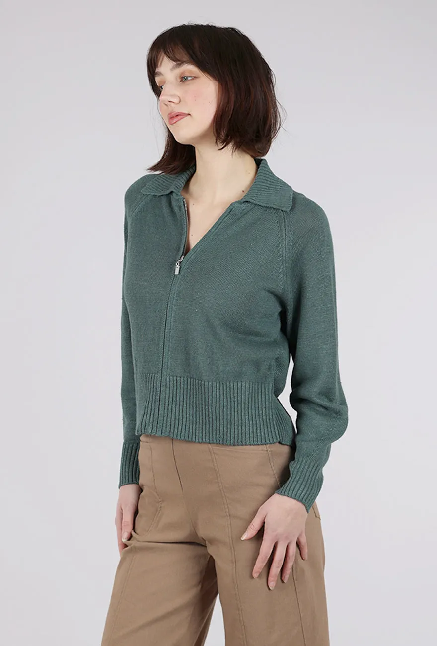 Trendy Design Linen Knit Cropped Zip Cardie, Laurel