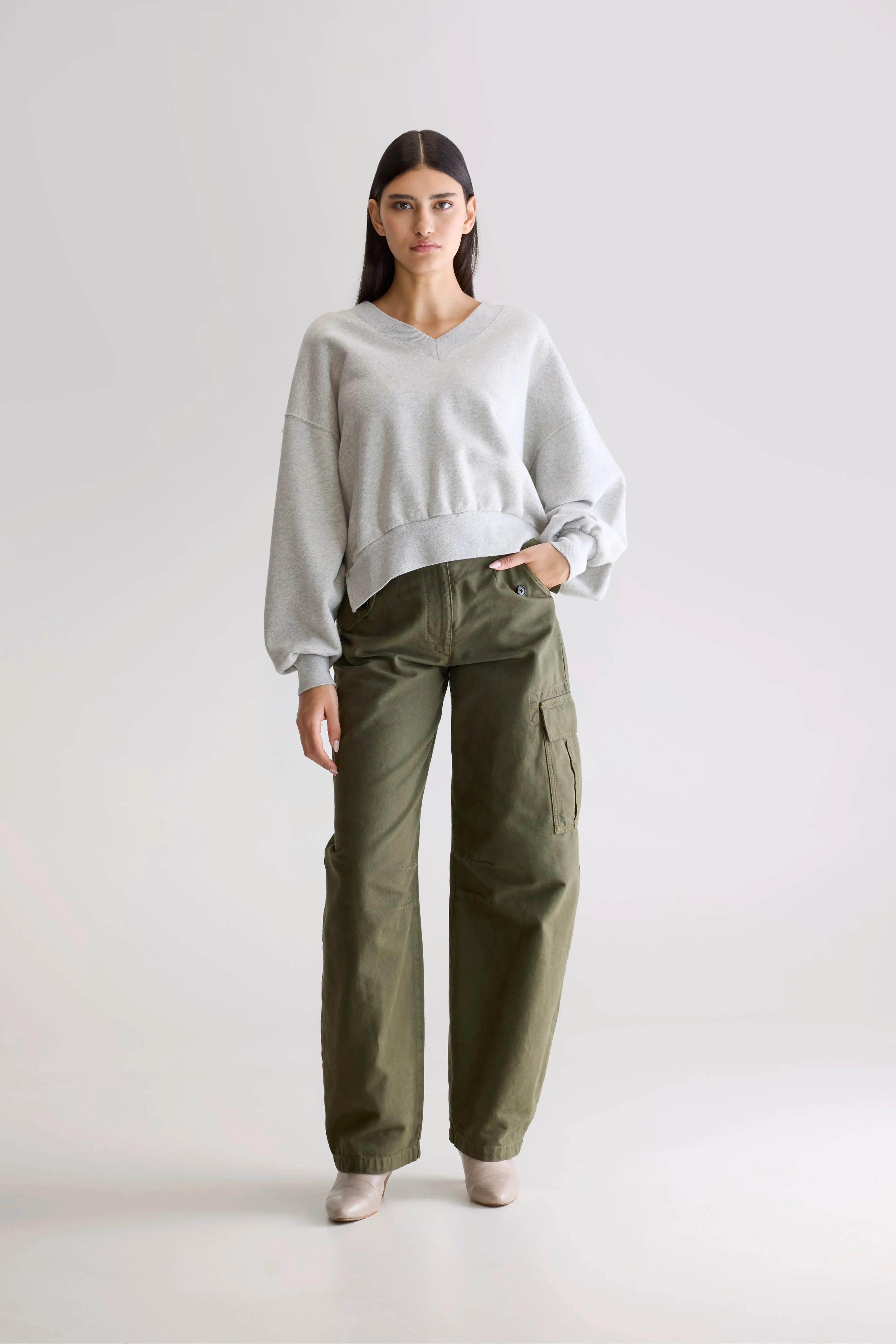 Trendy Oversized Varola v-neck sweatshirt (252 / W / H. GREY)