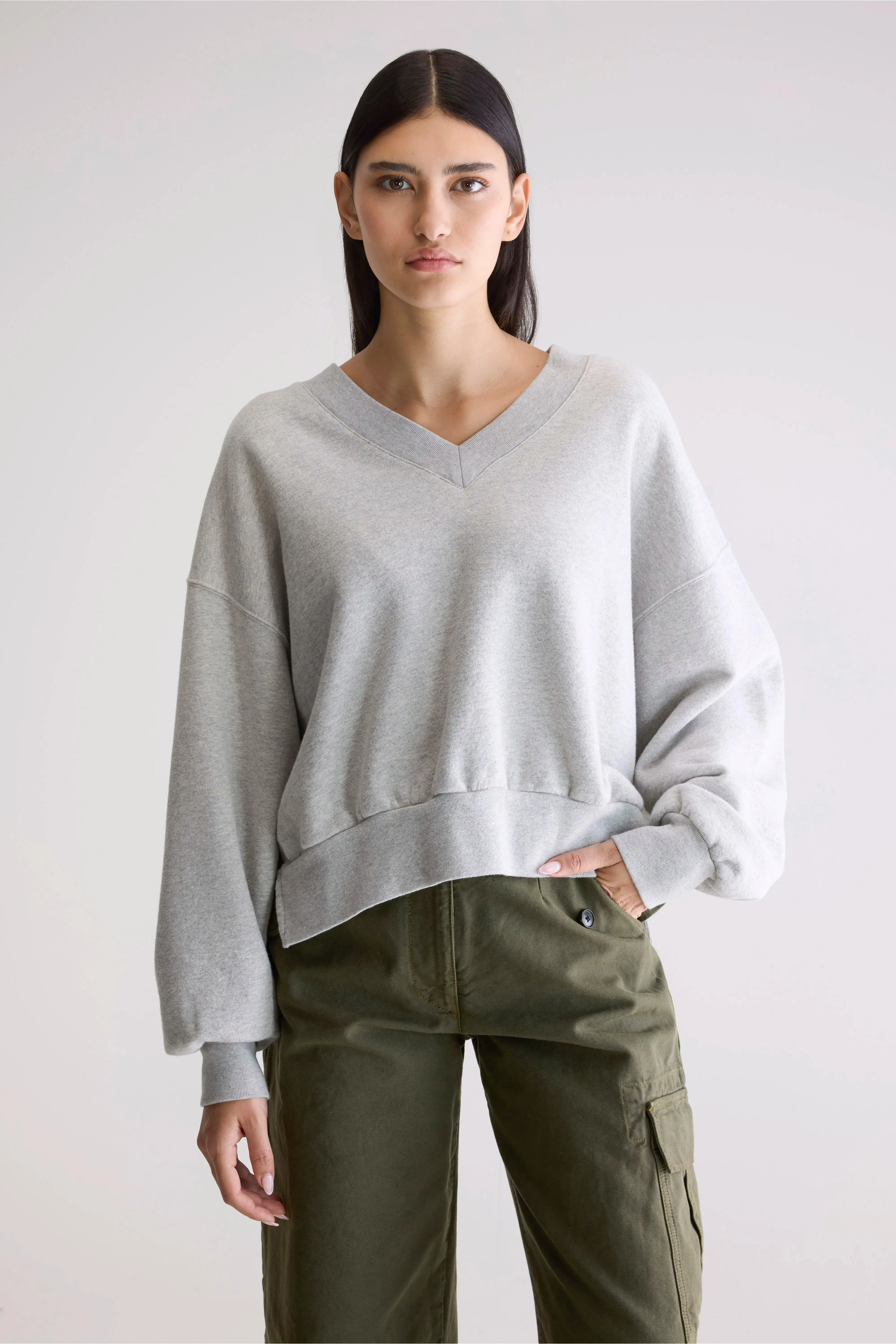 Trendy Oversized Varola v-neck sweatshirt (252 / W / H. GREY)