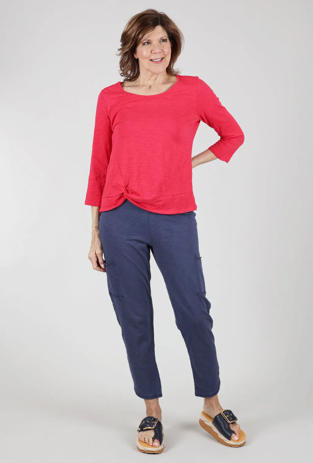 Trendy Vibes Cotton Pebble Side Twist Tee, Rose