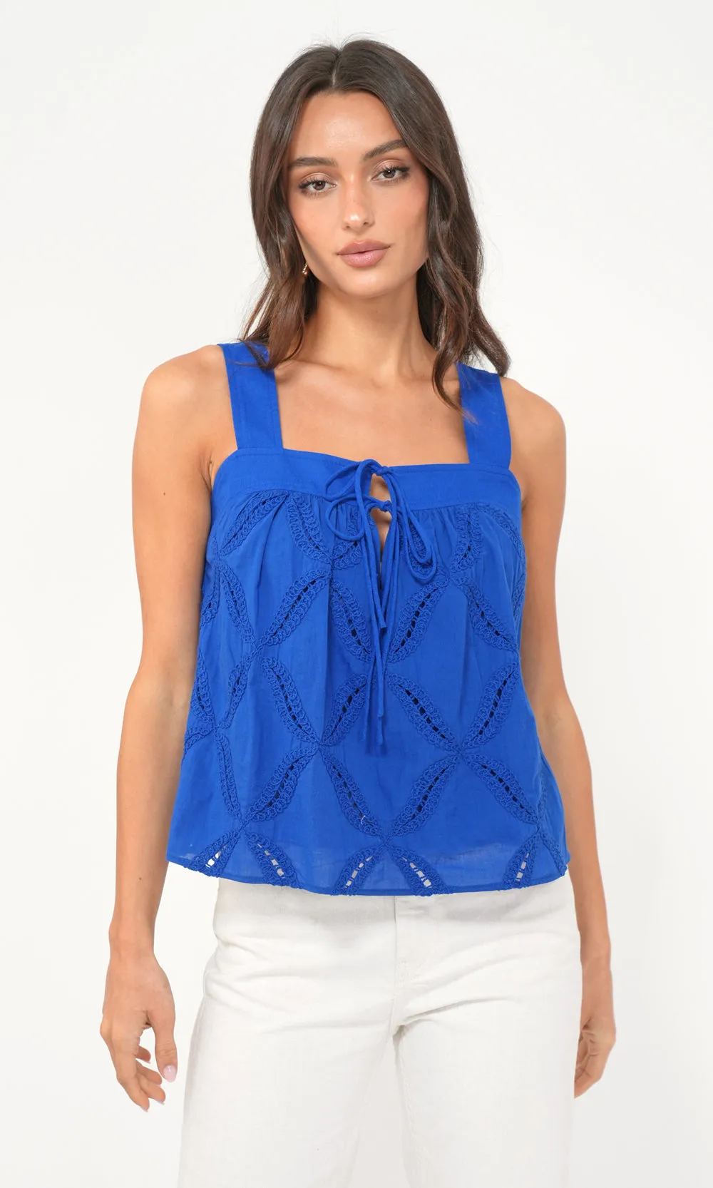 Trina Embroidered Double Tie Front Top Vibrant Tones