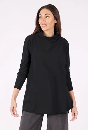 Long Sleeve Tuck Detail Knit Top, Black