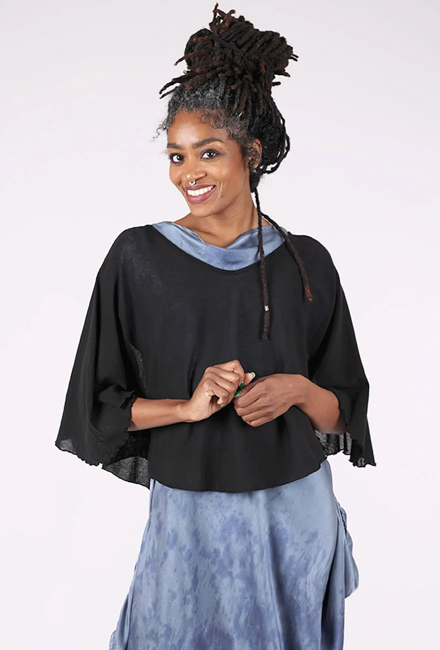 Polka Dot batwing sleeve Tulle Mesh Capelet, Black