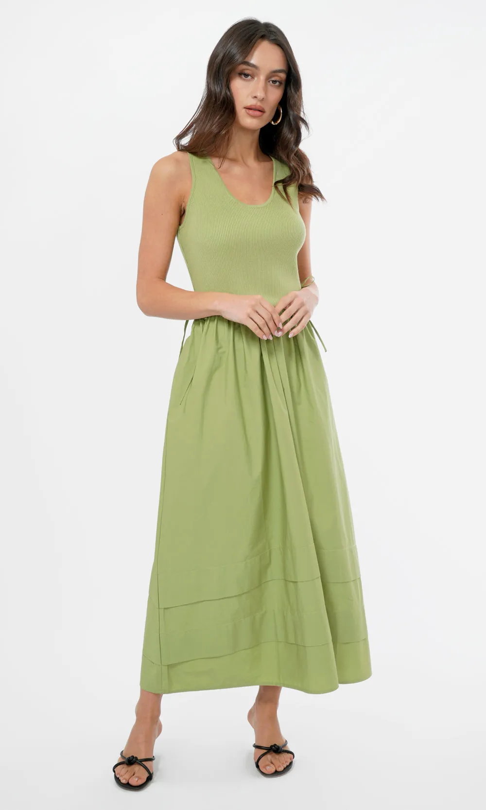 Turquoise Tone Yaya Mixed Media Sweater/Poplin Maxi Dress