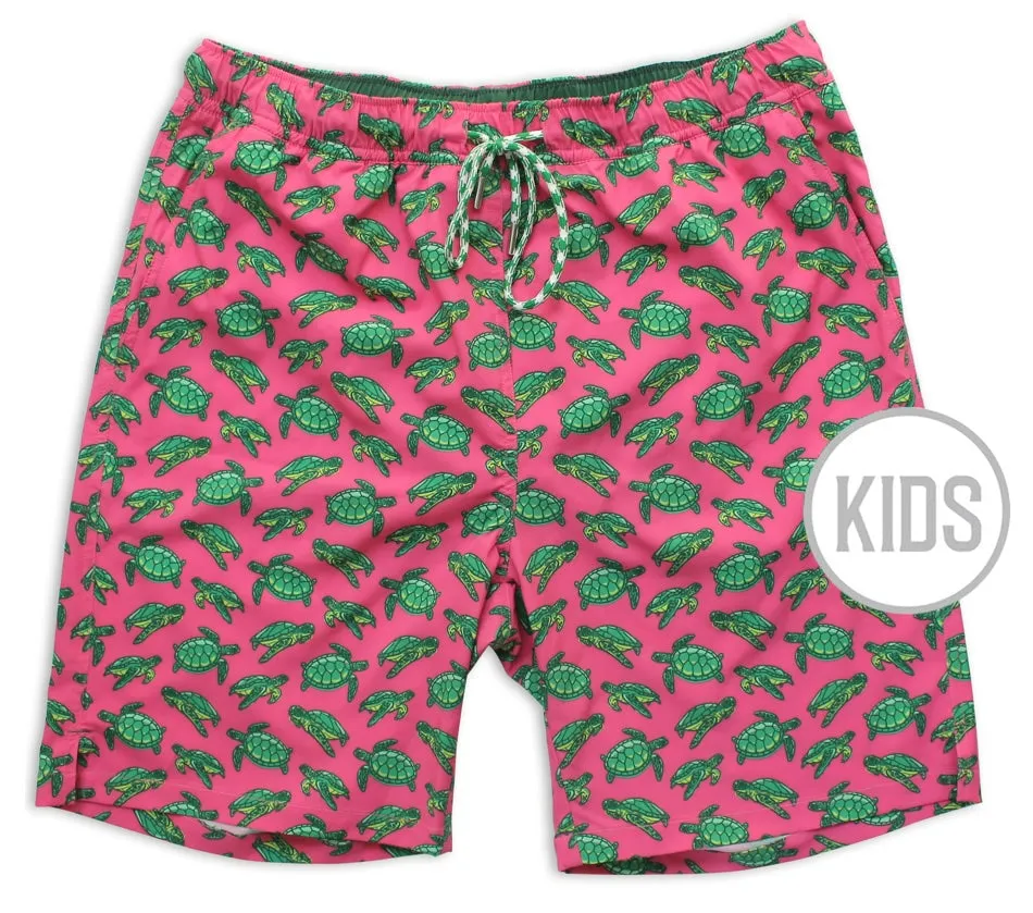 Leather shorts Street Chic Turtle Tour: Kid's Swim Trunks - Coral