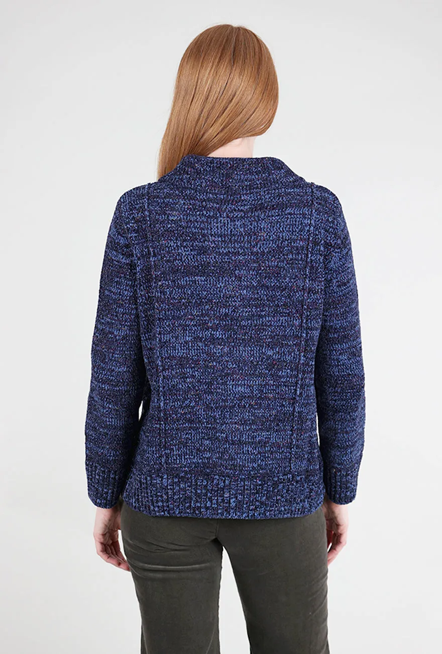 Tweedy Chenille Cardigan, Navy Wool Warm
