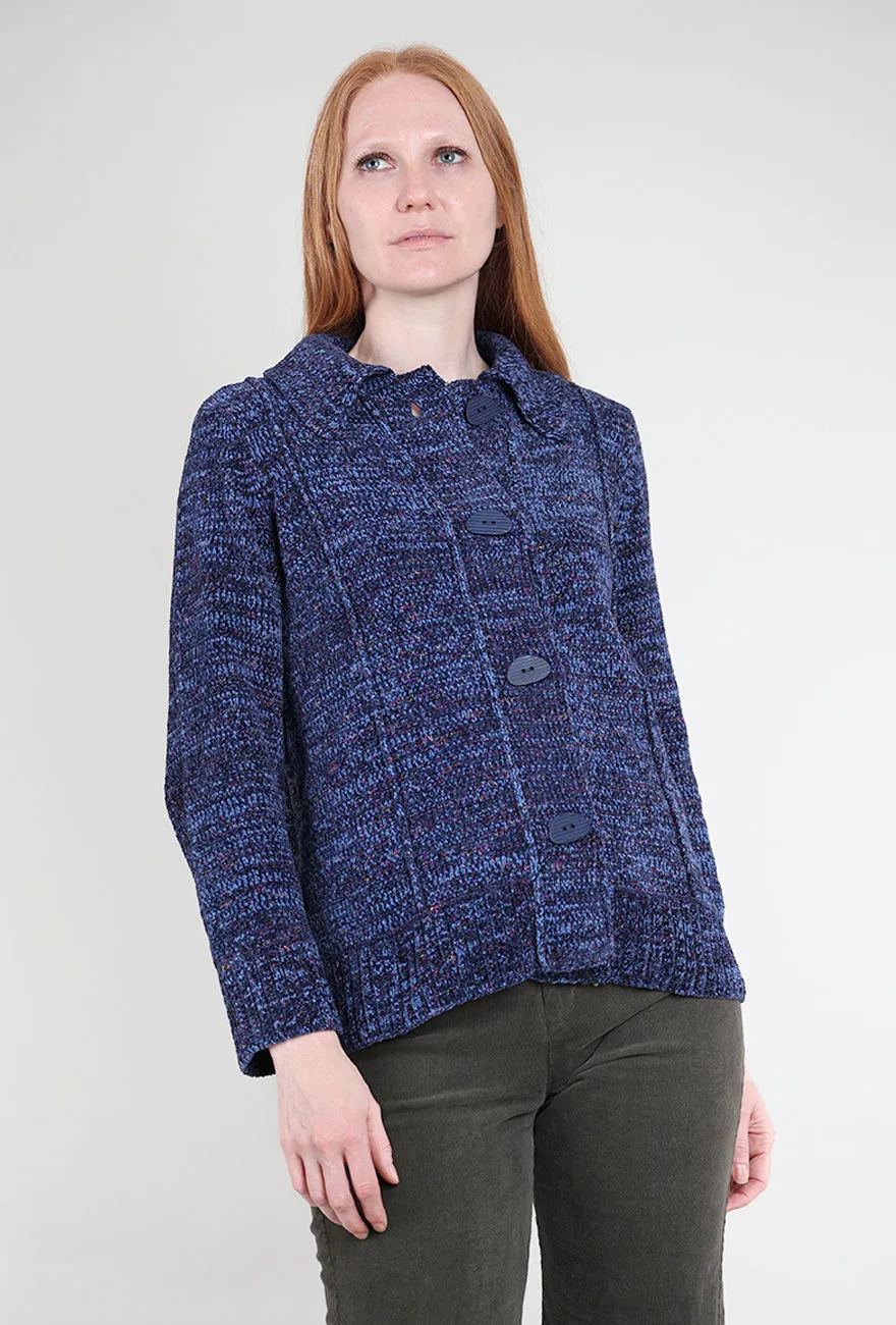 Tweedy Chenille Cardigan, Navy Wool Warm