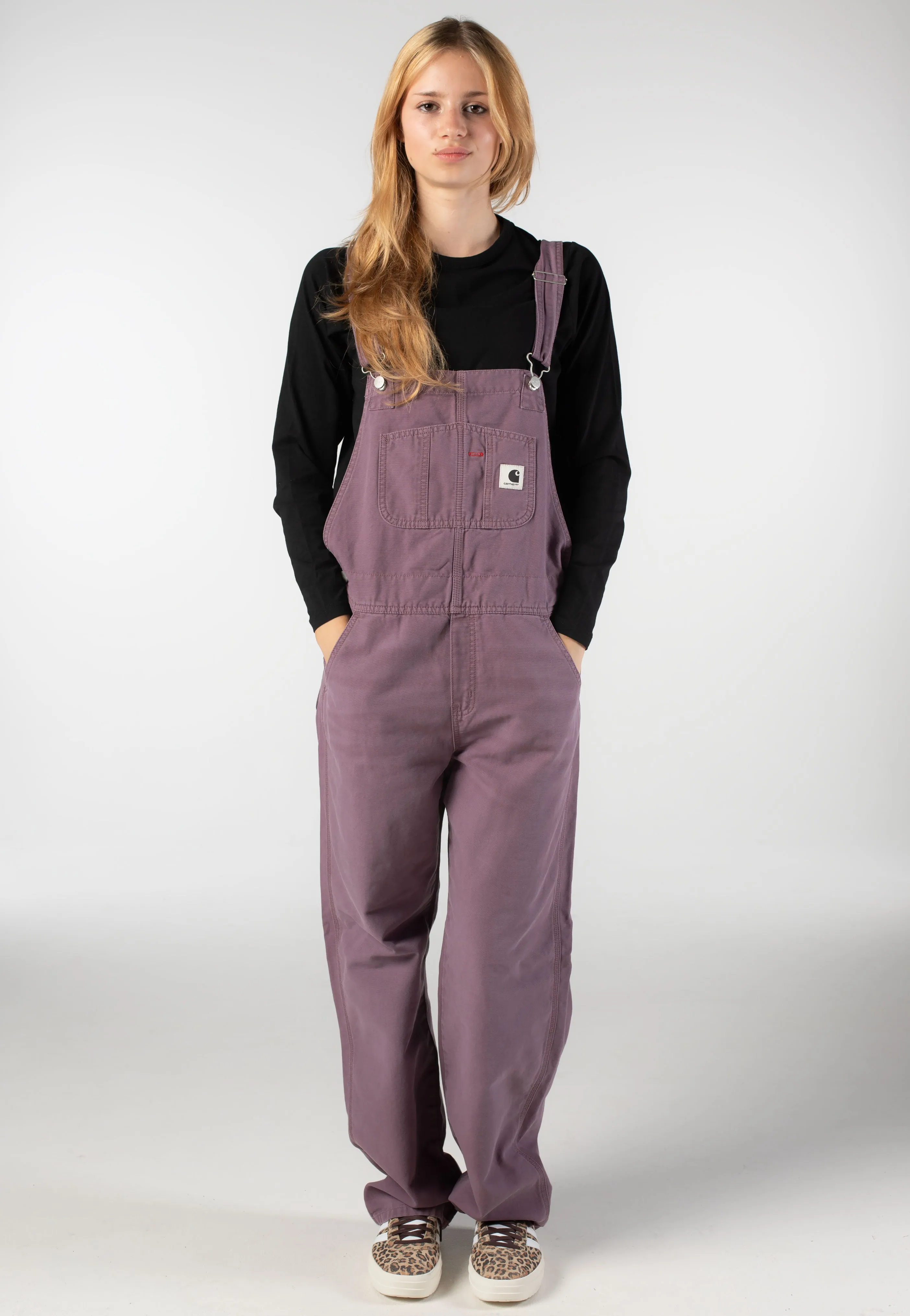 Carhartt WIP - W' Bib Overall Straight Stone Canvas Phlox - Pants Functional Style