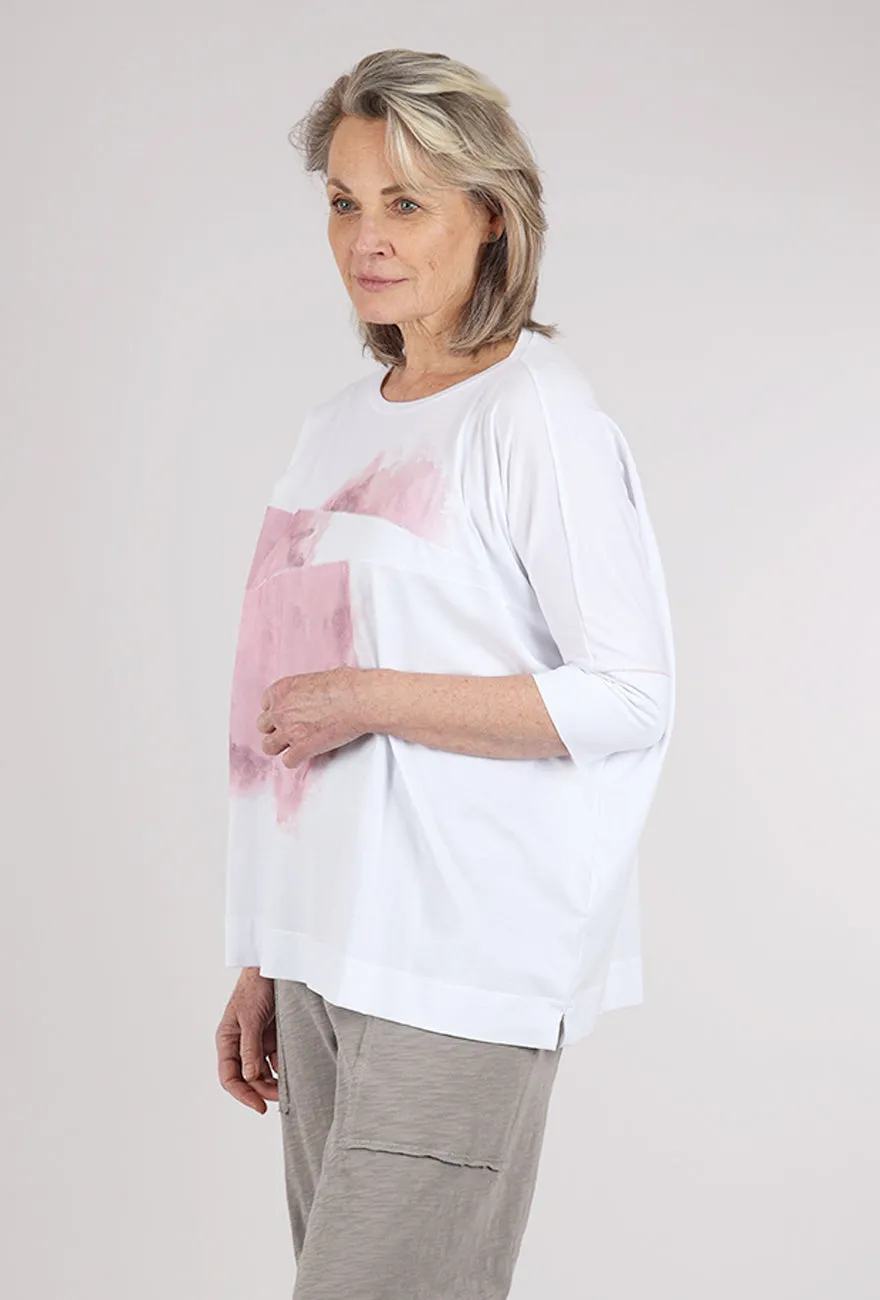 Unique selling point Graphic Smudge Top, White/Pink