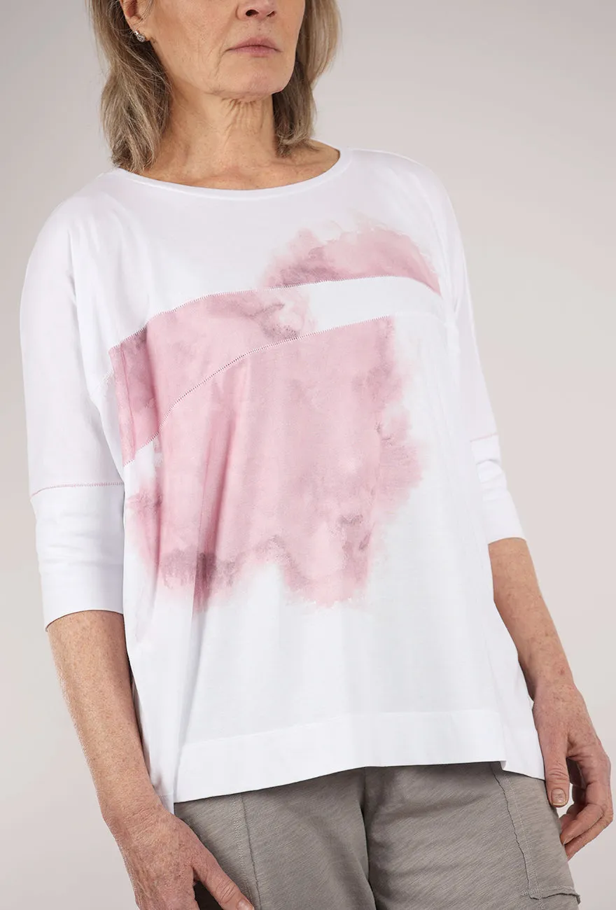 Unique selling point Graphic Smudge Top, White/Pink