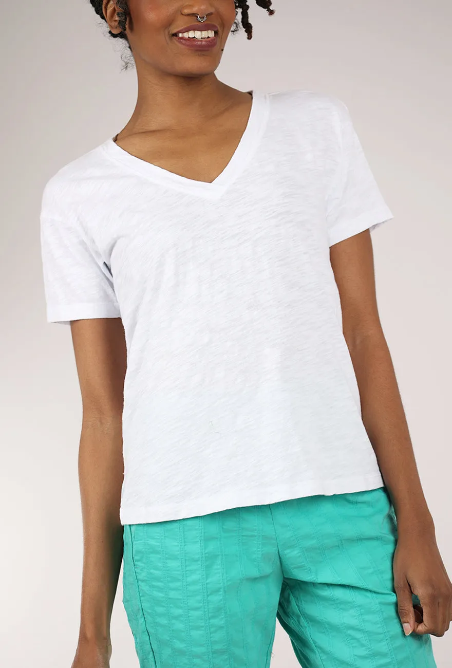 Unisex style S/S V-Neck Boxy Tee, White