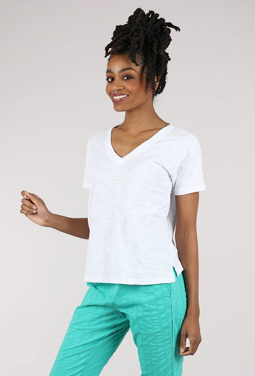 Unisex style S/S V-Neck Boxy Tee, White