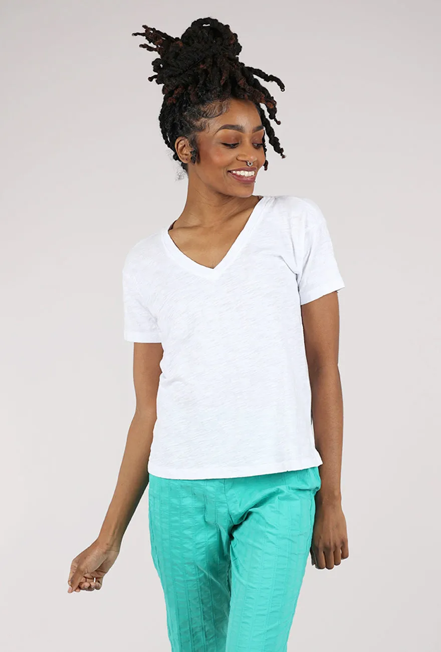 S/S V-Neck Boxy Tee, White Office Casual Fresh Outfit Style