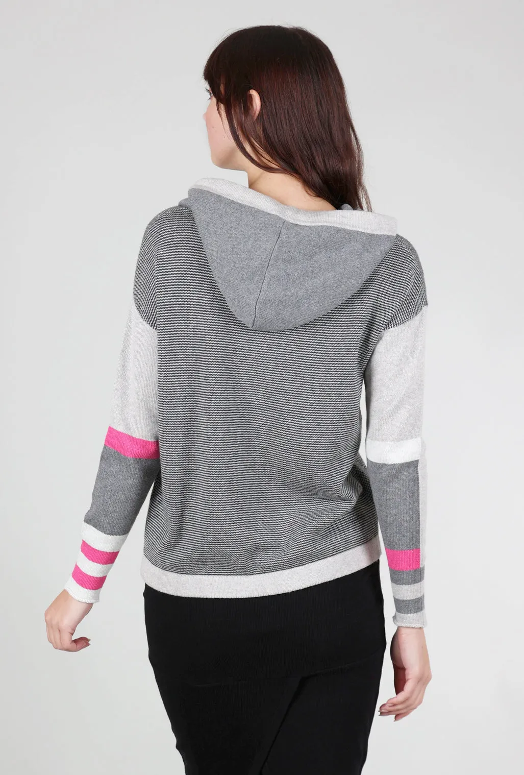 Unlined Feel Birdseye Sweater Hoodie, Gray/Pink