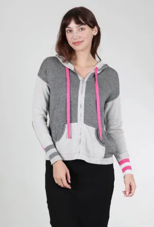 Stay Soft Birdseye Sweater Hoodie, Gray/Pink