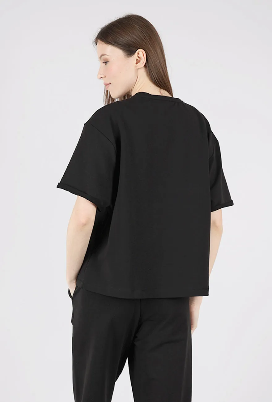 Urban Cool Stripe Heart Tee, Black