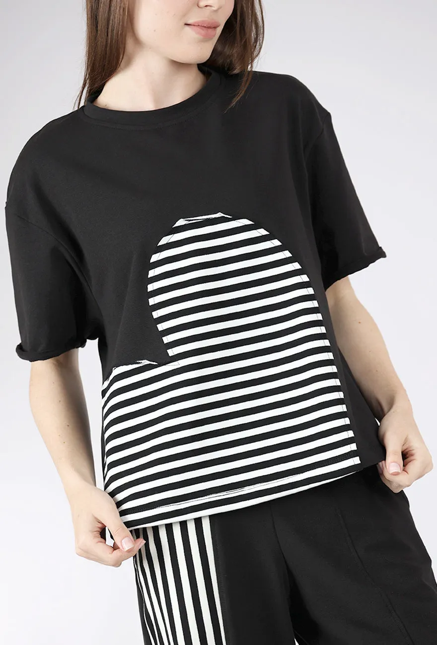 Urban Cool Stripe Heart Tee, Black