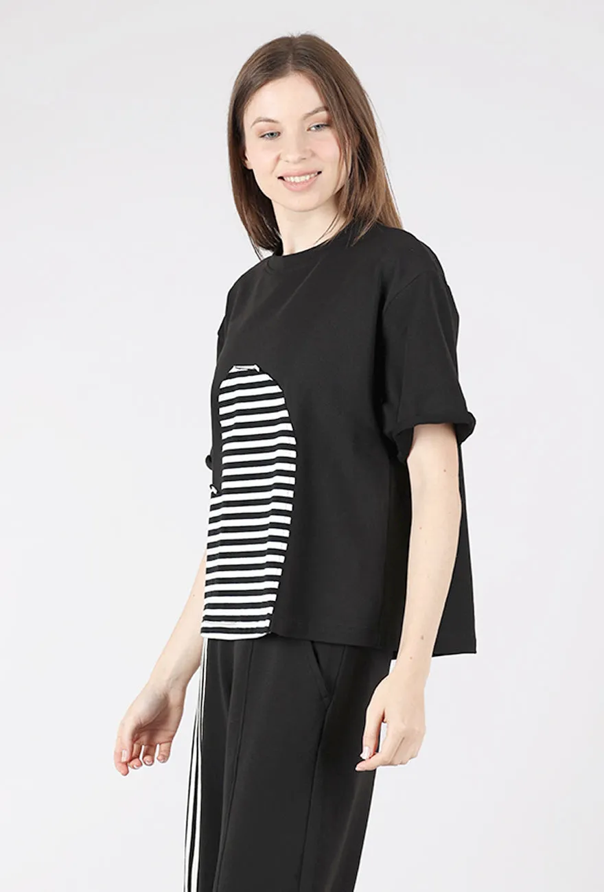 Urban Cool Stripe Heart Tee, Black