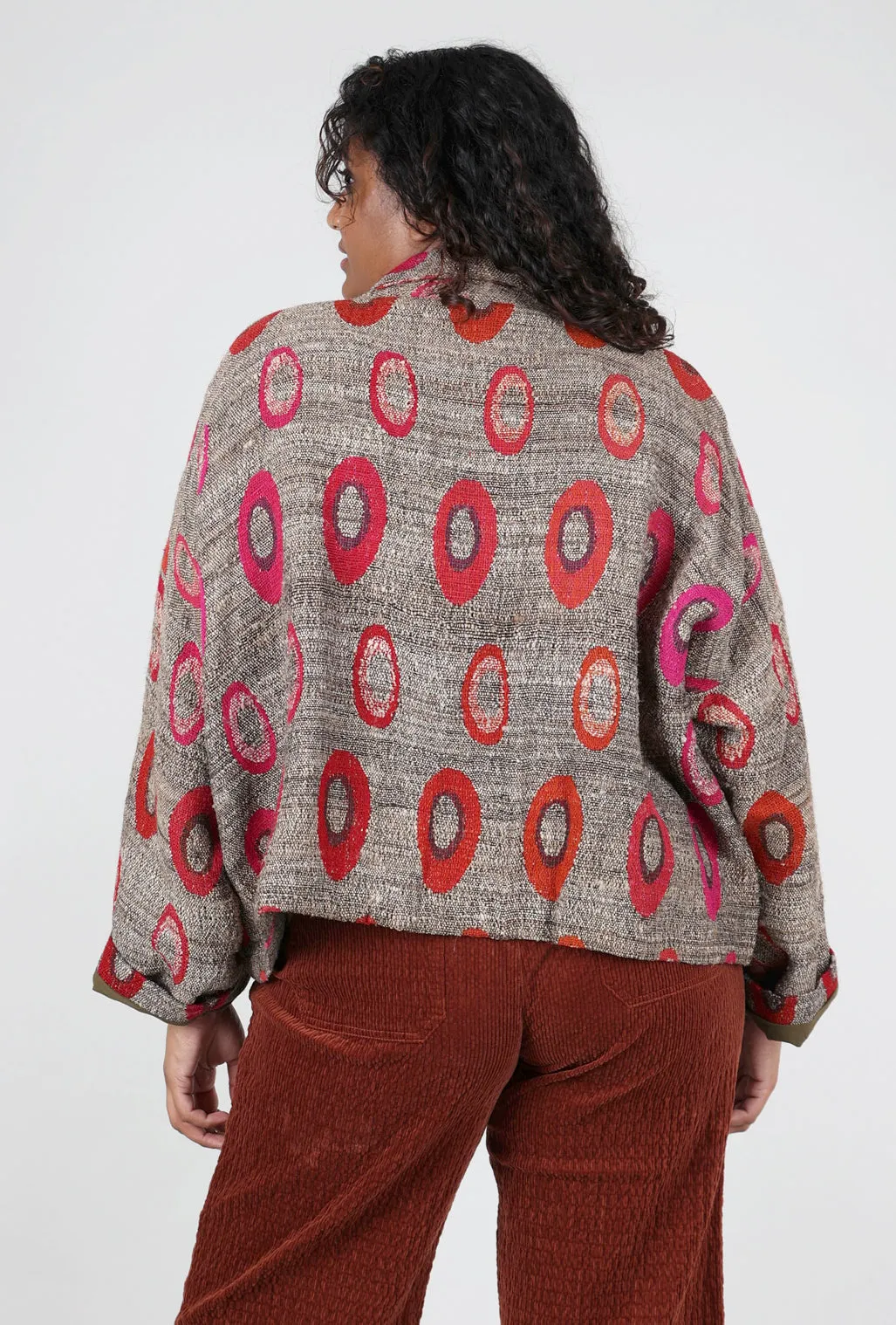 Urban Trend Wool Swing Annie Jacket, Khaki/Fuchsia