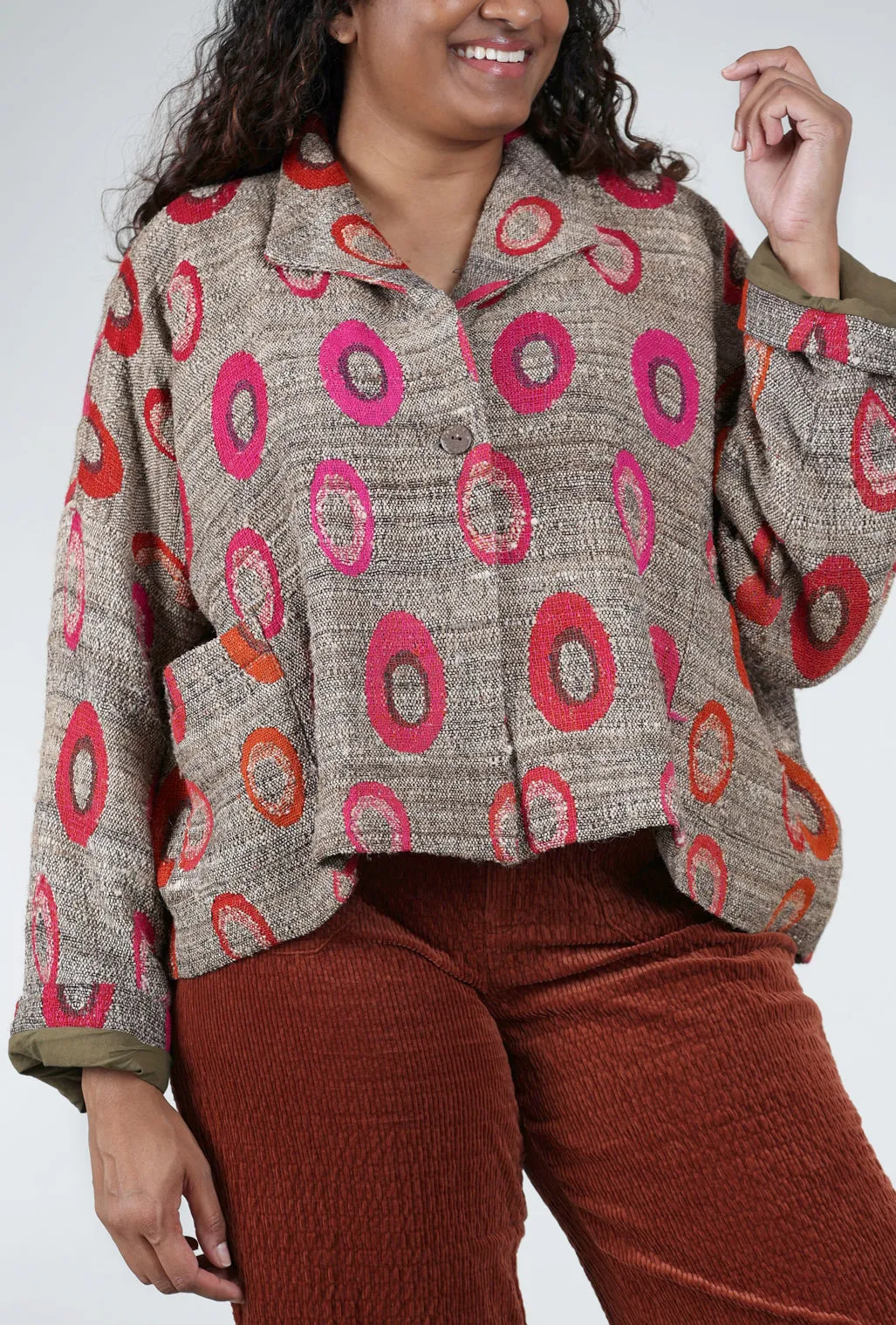 Urban Trend Wool Swing Annie Jacket, Khaki/Fuchsia