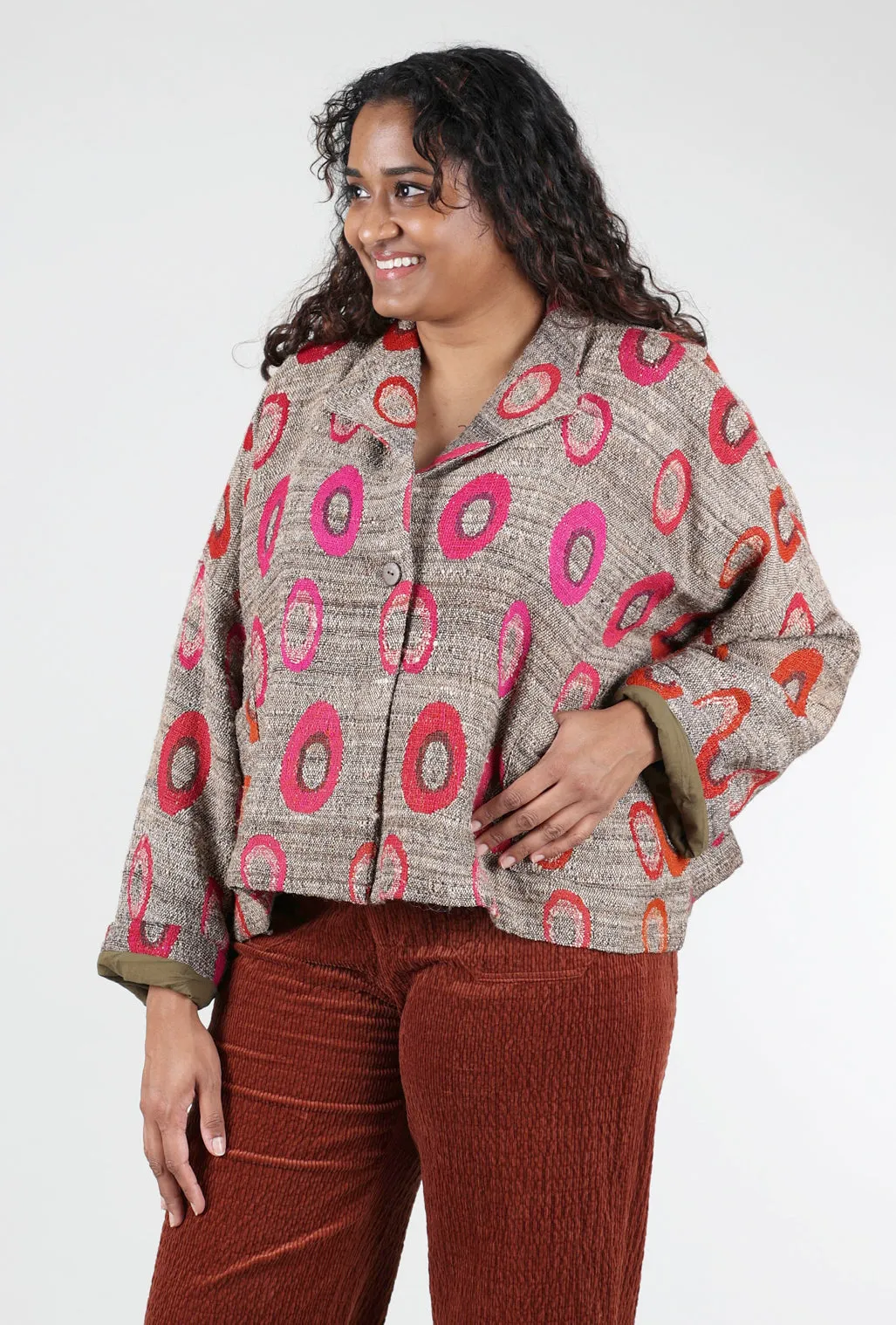 Urban Trend Wool Swing Annie Jacket, Khaki/Fuchsia