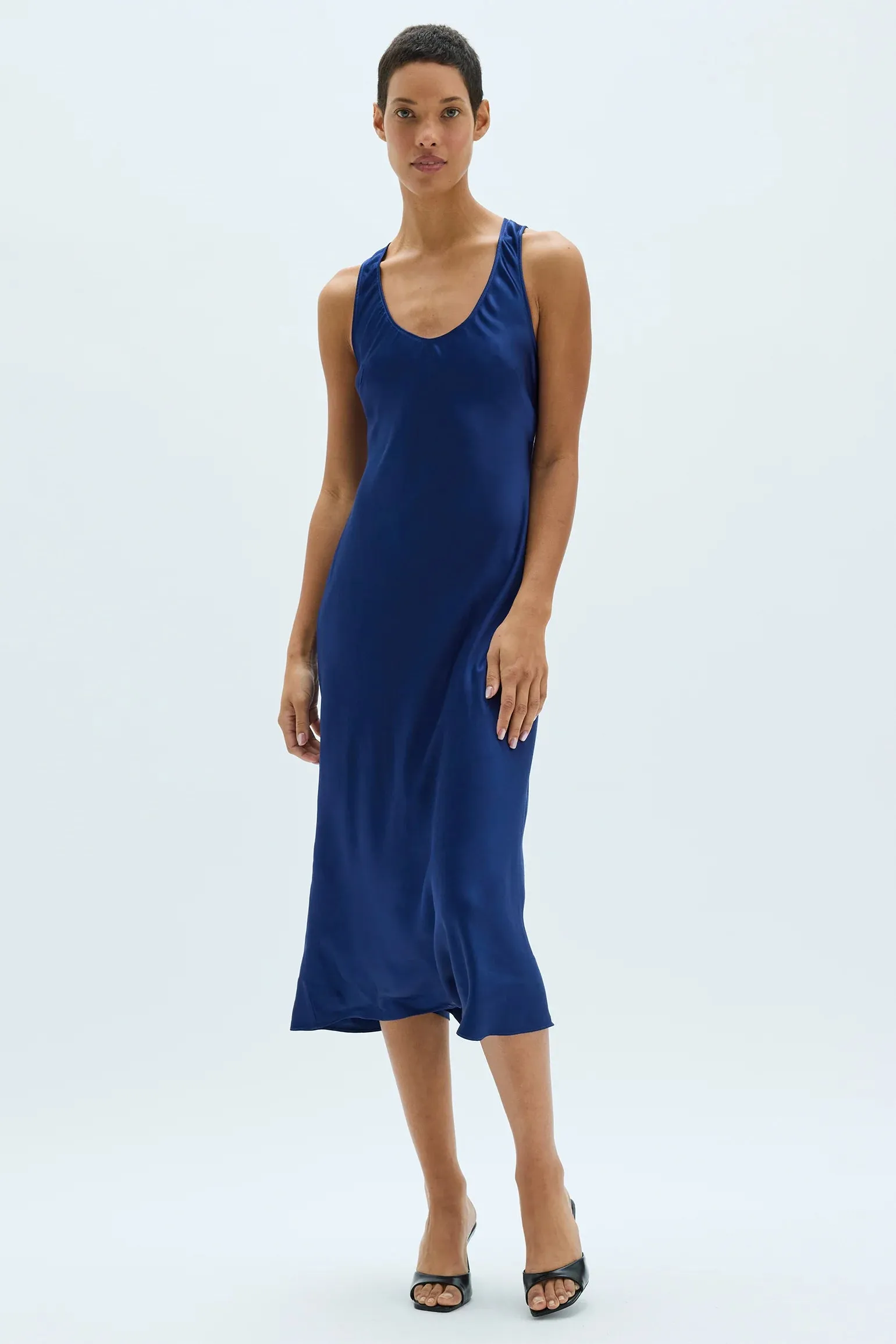 Valentina Navy Midi Dress Casual Tones Fit Base