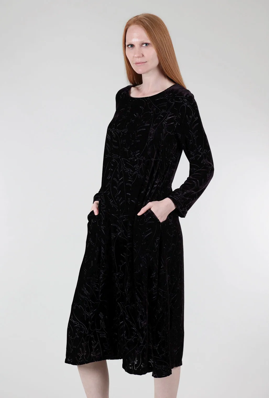 Velvet Burnout Ilene Dress, Black Casual Luxe