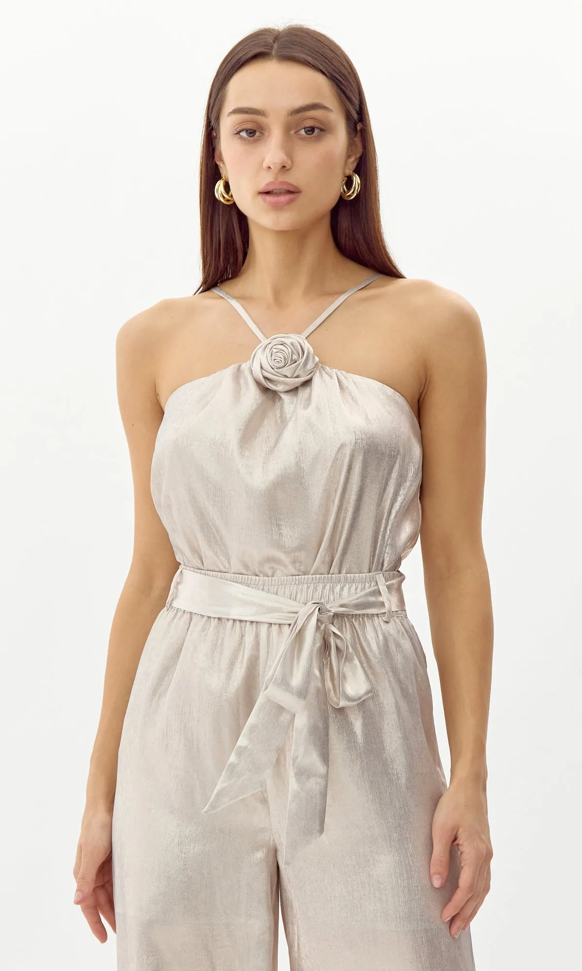 Versatile Choices Karris Metallic Flower Halter Top