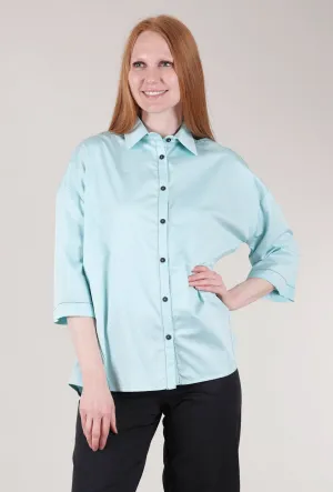 Peekaboo-Shoulder Crisp Shirt, Azure Lakeside Relaxation