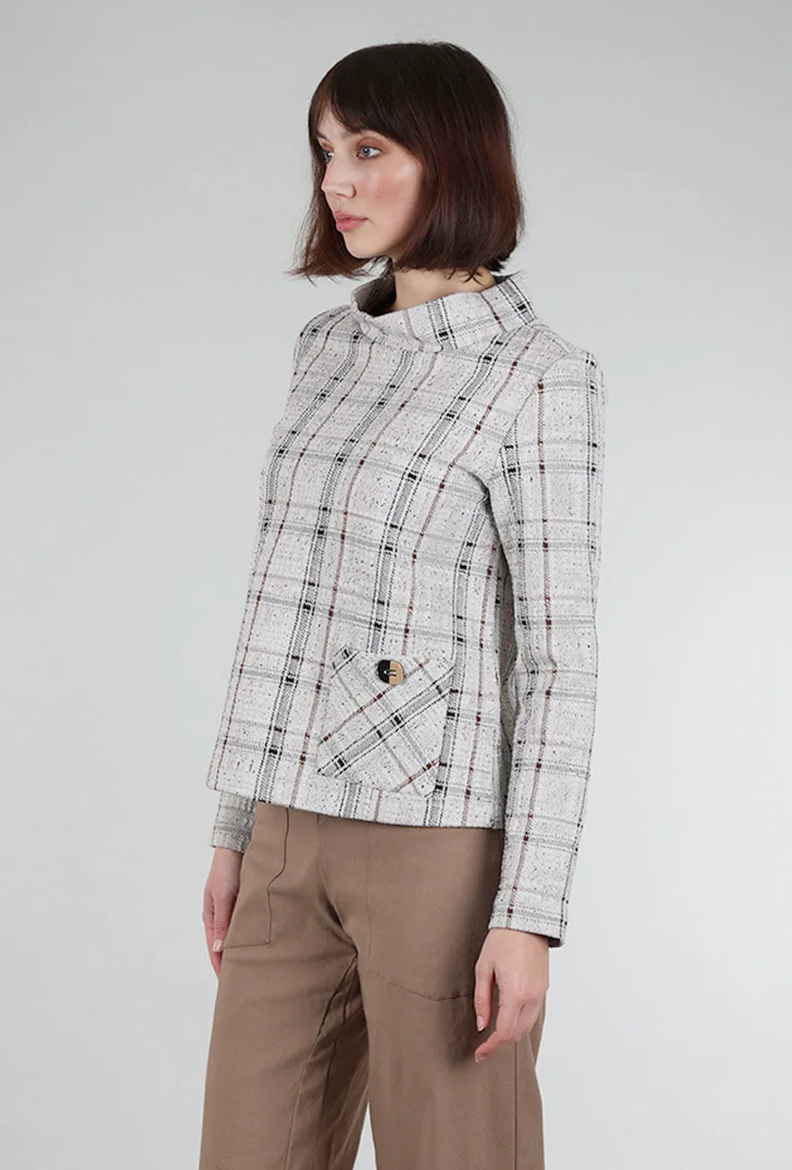 Versatile Knit Speckle Knit Plaid Pullover, Putty