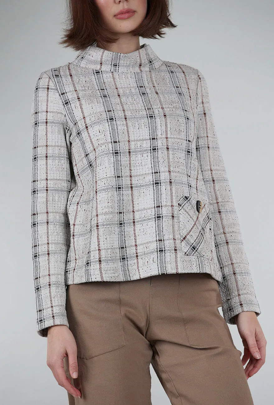 Versatile Knit Speckle Knit Plaid Pullover, Putty