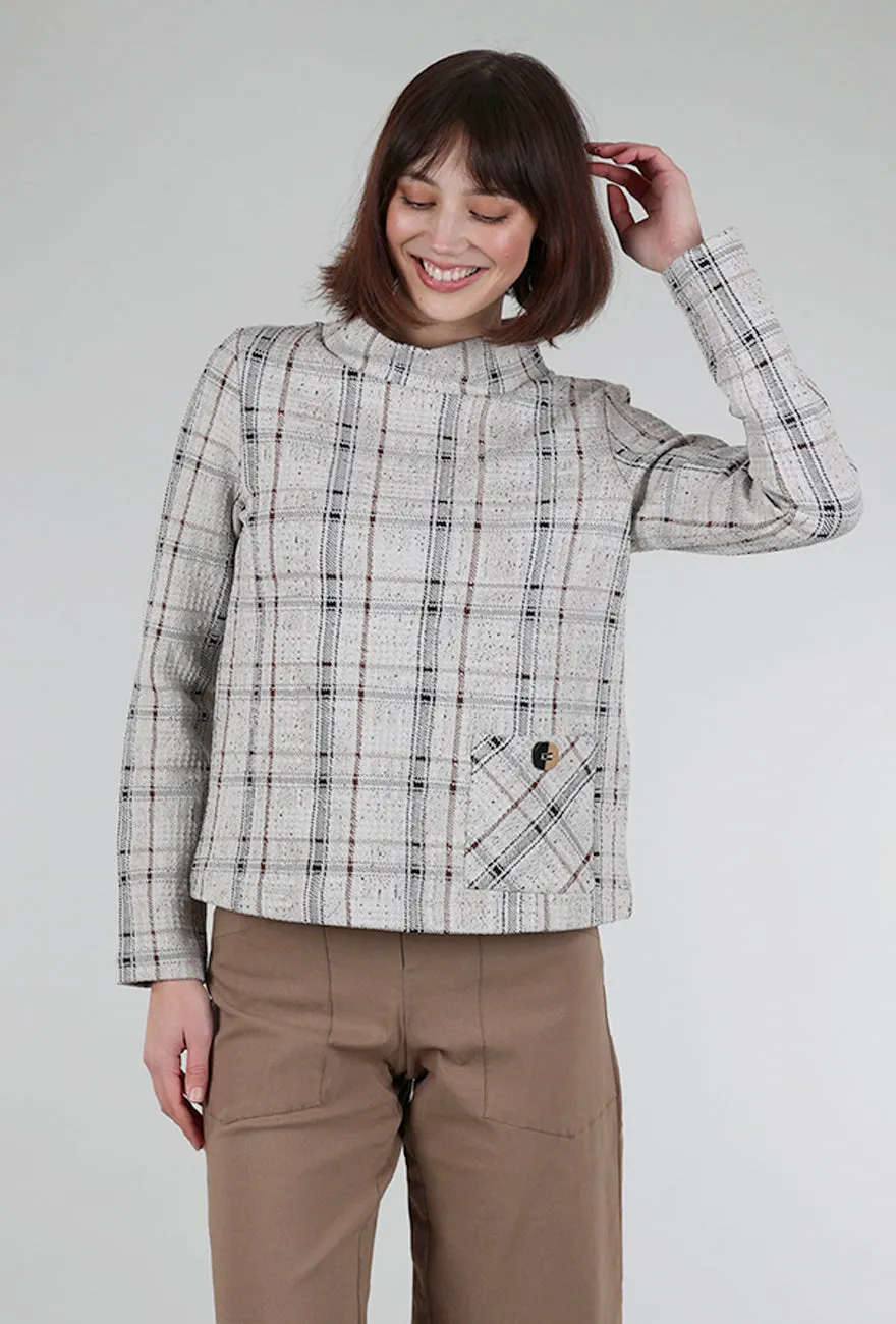 Speckle Knit Plaid Pullover, Putty women's commute Office Outfit