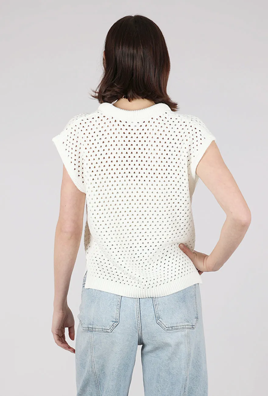 Versatile Style Beck Open Knit Cropped Sweater, Le Blanc