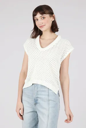 Beck Open Knit Cropped Sweater, Le Blanc Heavyweight knit top