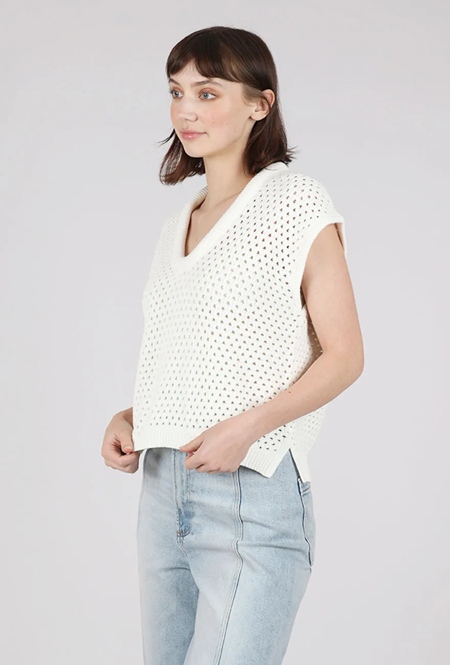 Versatile Style Beck Open Knit Cropped Sweater, Le Blanc