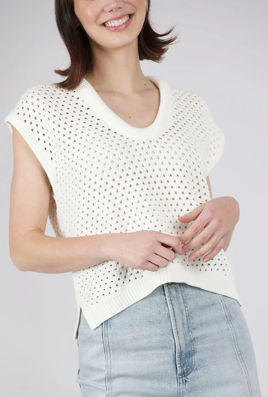 Versatile Style Beck Open Knit Cropped Sweater, Le Blanc