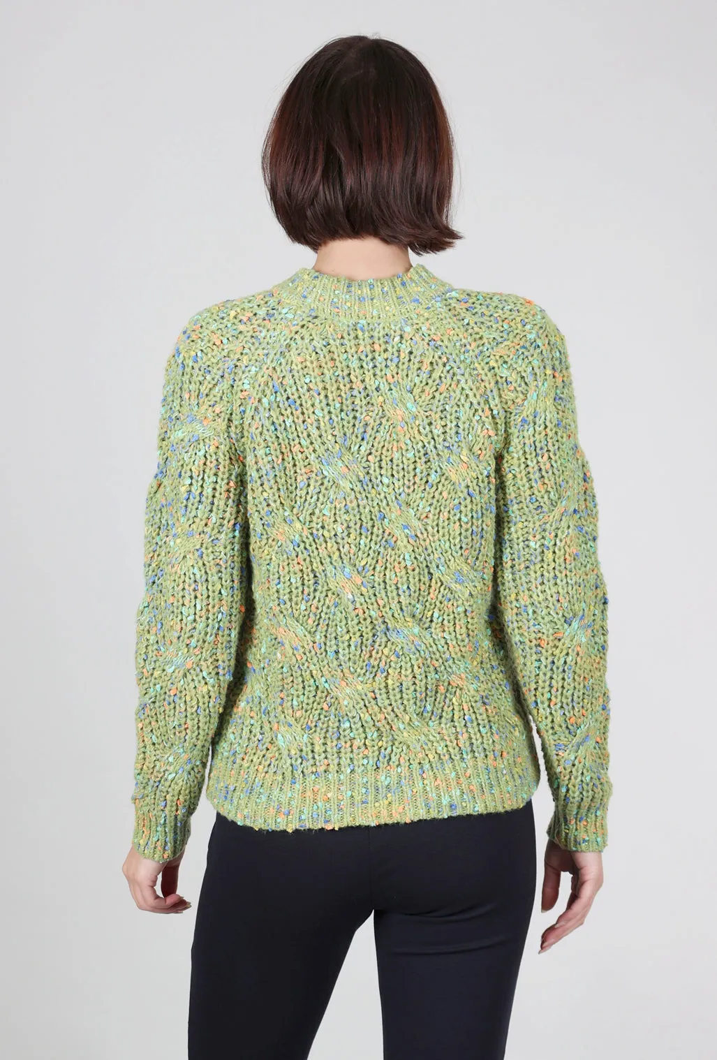 Versatile Style Confetti Knit Cable Sweater, Moss