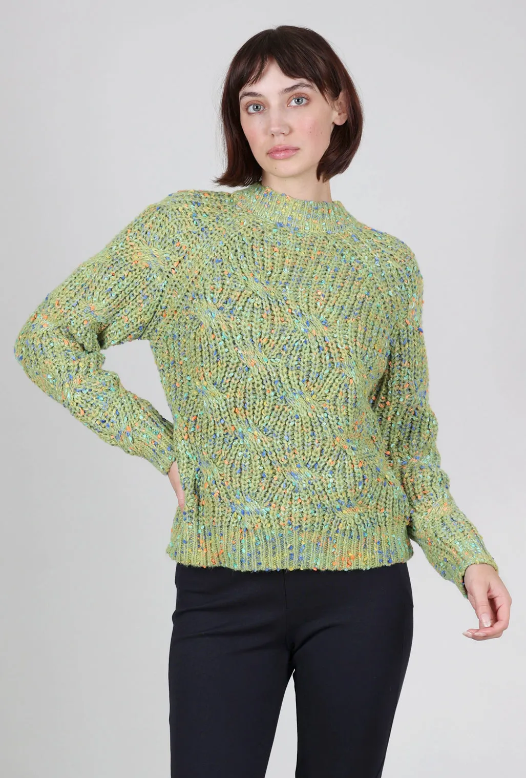 Lightweight knit jacket Heavy-duty knit sweater Confetti Knit Cable Sweater, Moss